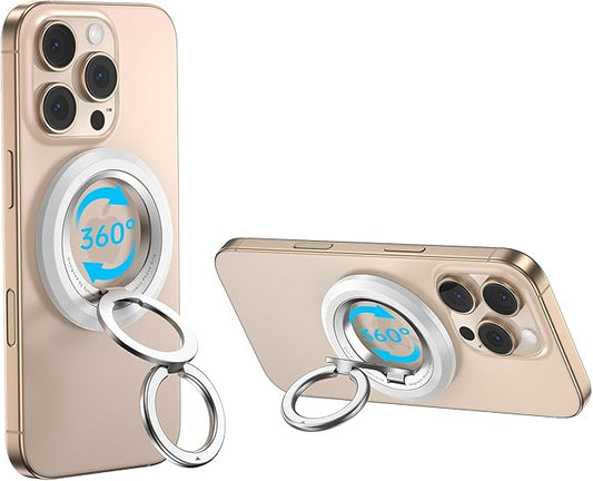 SYNCWIRE for MagSafe Ring Phone Holder, 360° Rotation Magnetic Cell Phone Grip Dual-Sided Magnets Phone Ring Kickstand Compatible with iPhone 17 16 15 14 13 12 Pro Max MagSafe, Android, Samsung etc.