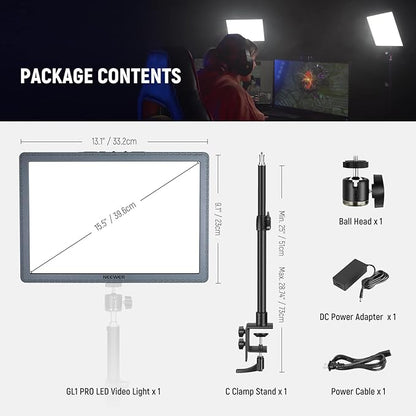 NEEWER GL1 PRO 15.5" Key Light for Streaming, Video Lighting with 2.4G PC/Mac iOS/Android APP Control, 2800LM LED Panel Light with Desk Clamp Compatible with Elgato Stream Deck for Gaming Zoom, Gray
