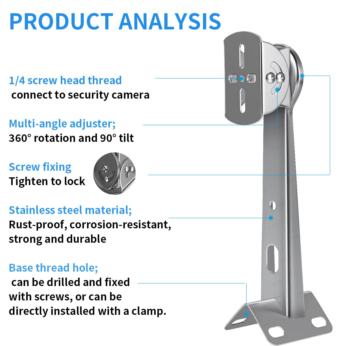 ZT-NET ZT-NET Security Camera Corner Pole Mounting Bracket Stainless Steel