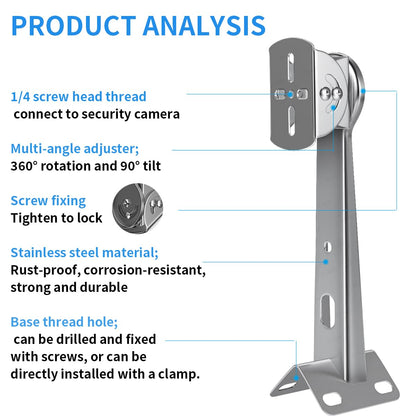 ZT-NET ZT-NET Security Camera Corner Pole Mounting Bracket Stainless Steel
