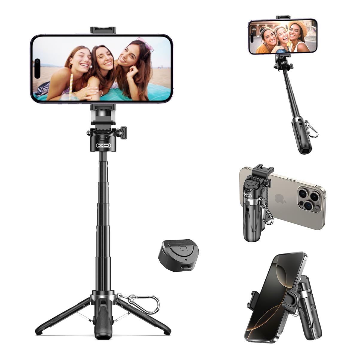 Retractable Mini Tripod for Cell Phone, Portable Selfie Stick Travel Phone Tripod with Remote Control Cell Phone Holder, Sturdy & Stable Adjustable Multi-Angle Shot Selfie Stick for Video Recording