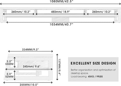 Fenge Dual Monitor Stand for Desk, 42.5in Large Monitor Riser for 2 Monitors, 2 Tier Computer Office Desk Top Shelf, Desktop Storage Stand for Laptop, PC, Computer, Printer