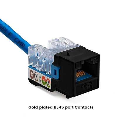 trueCABLE Cat5e Keystone Jack, Unshielded (UTP), 90 Degree Punch-Down, PoE++ (4PPoE) 100W, UL Listed, ETL Verified, ANSI/TIA Certified, Modular RJ45 Female, Black, 24 Pack