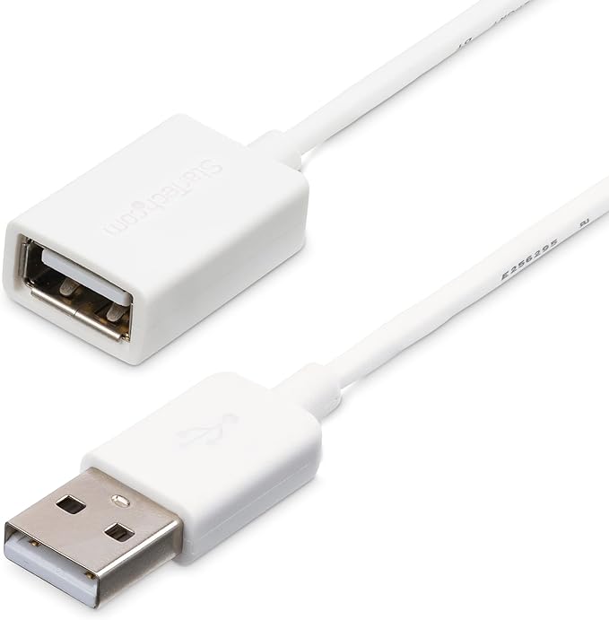 StarTech.com 2m White USB 2.0 Extension Cable Cord - A to A - USB Male to Female Cable - 1x USB A (M), 1x USB A (F) - White, 2 meter (USBEXTPAA2MW)