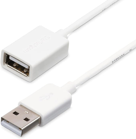 StarTech.com 2m White USB 2.0 Extension Cable Cord - A to A - USB Male to Female Cable - 1x USB A (M), 1x USB A (F) - White, 2 meter (USBEXTPAA2MW)