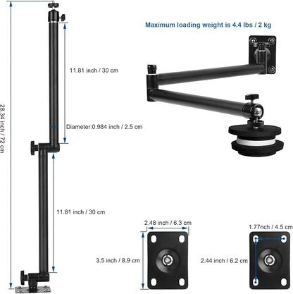Articulating Camera Wall Moun with 1/4"-20 Threaded Compatible with DSLR/Security/Webcam/Action/LED Light/CCTV POV Camcorder Cameras,Adjustable Aluminium Alloy Arm Metal Base