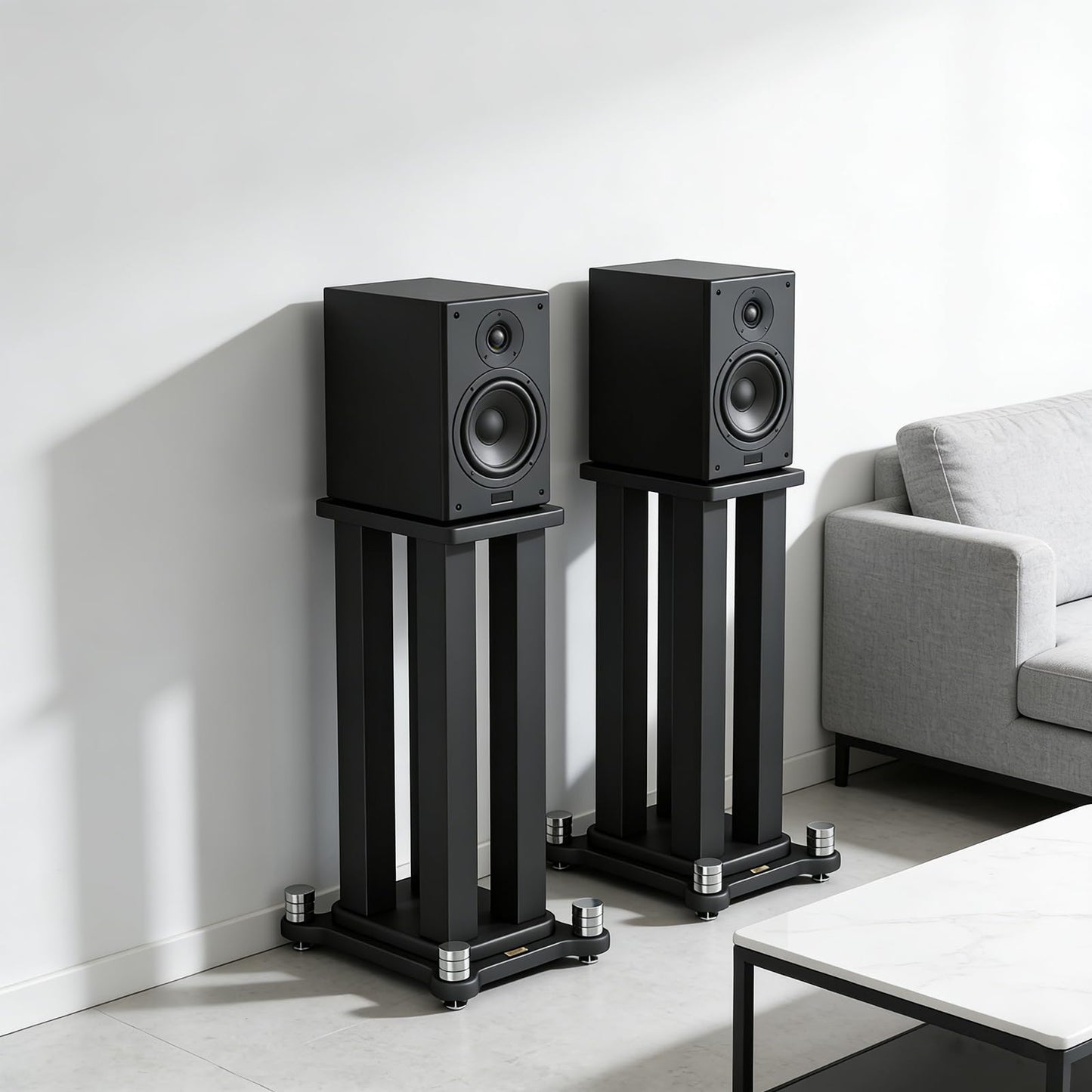 A Pair of Speaker Stands, Bookshelf Speaker Stand Steel Frame Support for Speakers up to 40 kg, Vibration-Absorbing MDF Design, Studio Monitor Stands Improves Sound Quality (70cm/27.5in)