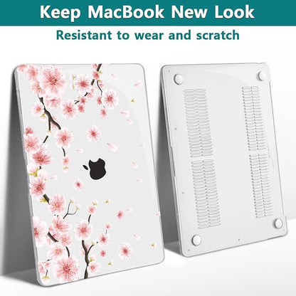 Teryeefi New MacBook Air 13 Inch Case 2021 2020 2019 2018 Release A2337 M1/ A1932/A2179 with Retina Display Touch ID, Floral Hard Plastic Shell Case and Keyboard Cover,Cherry Blossoms