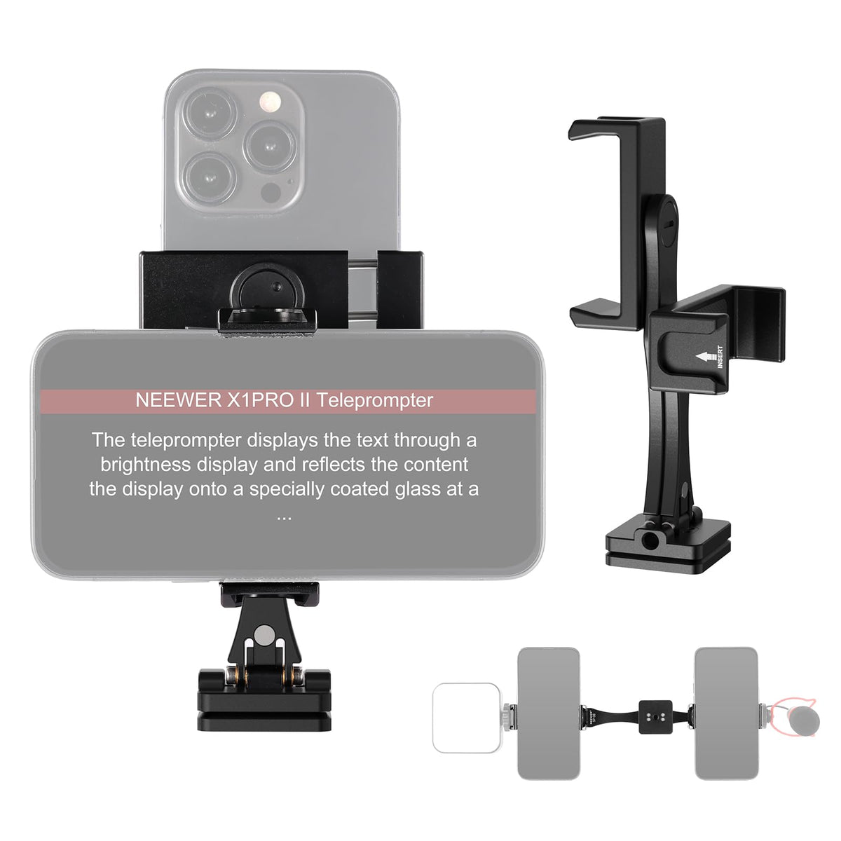 NEEWER Metal Phone Tripod Mount Adapter with Arca QR Base, Cold Shoe