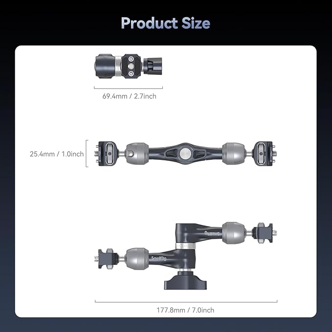 SMALLRIG 7" Rosette Magic Arm, Camera Monitor Mount, Articulating Arm with 1/4"-20 Screws and Anti-Twist Pins, Max Load Capacity 3.5kg Friction Arm, for Cameras, Monitors, LED Lights and Phones
