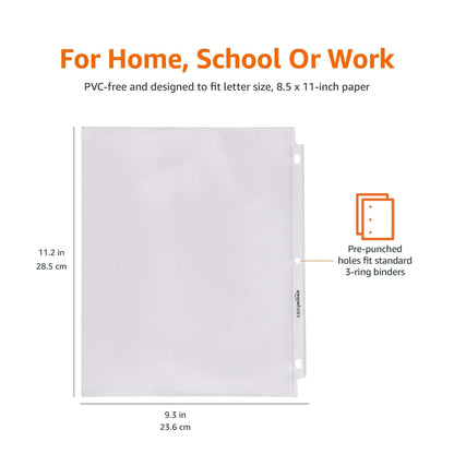 Amazon Basics Sheet Protectors for 3 Ring Binder, Non-Glare, Top Loading, Letter Size 8.5 x 11 in, Document Organizer, Pre-Punched Holes, Clear, 500-Pack