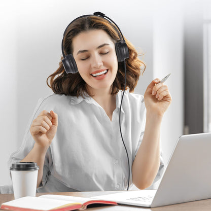 USB Headset with Microphone for PC Laptop, Wired Computer Headset Environmental Noise Canceling Headphones with Mic Mute & Volume Control, On Ear Lightweight Comfort for Work, Office/Call Center/Skype