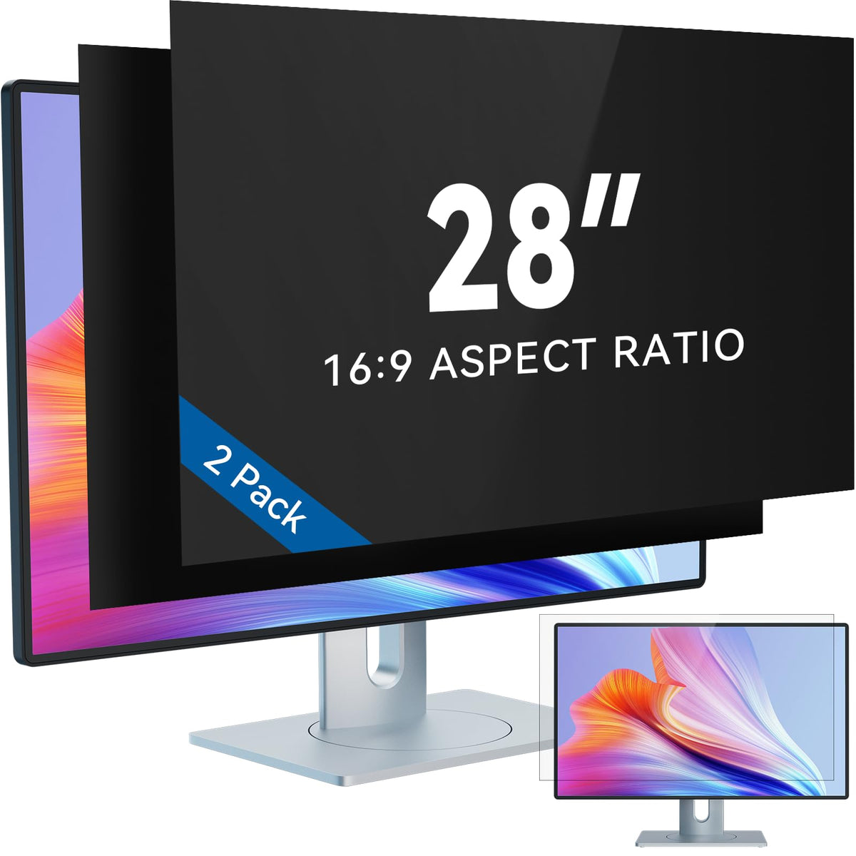 IPROKKO [2-Pack] 23.8 Inch Computer Privacy Screen Filter for 16:9 Widescreen Monitor, Removable 23.8in Anti Blue Light Glare Privacy Shield, Anti Spy Security Protector for Hp Dell Asus Acer Samsung