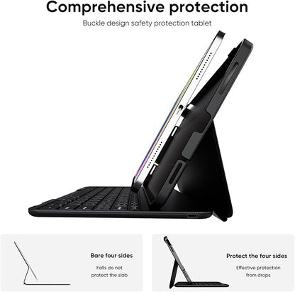 PAUL B for iPad 10th/11th Generation Case with Keyboard 10.9 Inch 2022/11 Inch 2025,Cover with Pencil Holder,Integrated for 10 Gen/11 Gen(A16),Wireless iPad Keyboard Case,Thin & Light (Black)