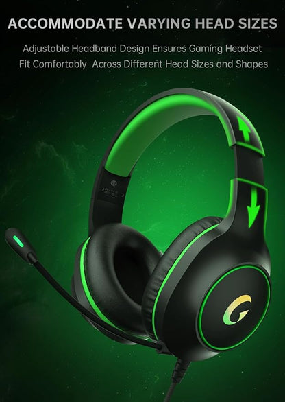 CM7002 Gaming Headset for PS5, PS4, PC, Mac, Switch, Xbox Series, Surround Sound RGB Gaming Headphones with Noise Canceling Microphone, 50MM Dynamic Drivers, 3.5MM Audio Jack, Black Green