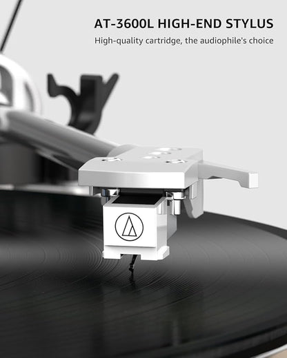 Turntable Record Player Wireless Output Carbon Fiber Tonearm Vinyl Player Aluminium Platter Belt-Drive LP Turn Tables 33 1/3&45 RPM Audio Phono RCA Line Out AT-3600L MM Cartridge Pale Walnut White