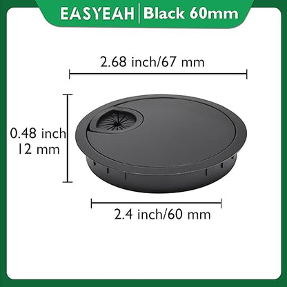 1 Pcs Desk Grommet 2-3/8" / 60 mm, Desk Cord Hole Cover, Cable Grommet Metal Zinc Alloy Materilal, Desk Hole Grommet for Home & Office Pc, Detachable Cable Cord Organizer-Flat Black