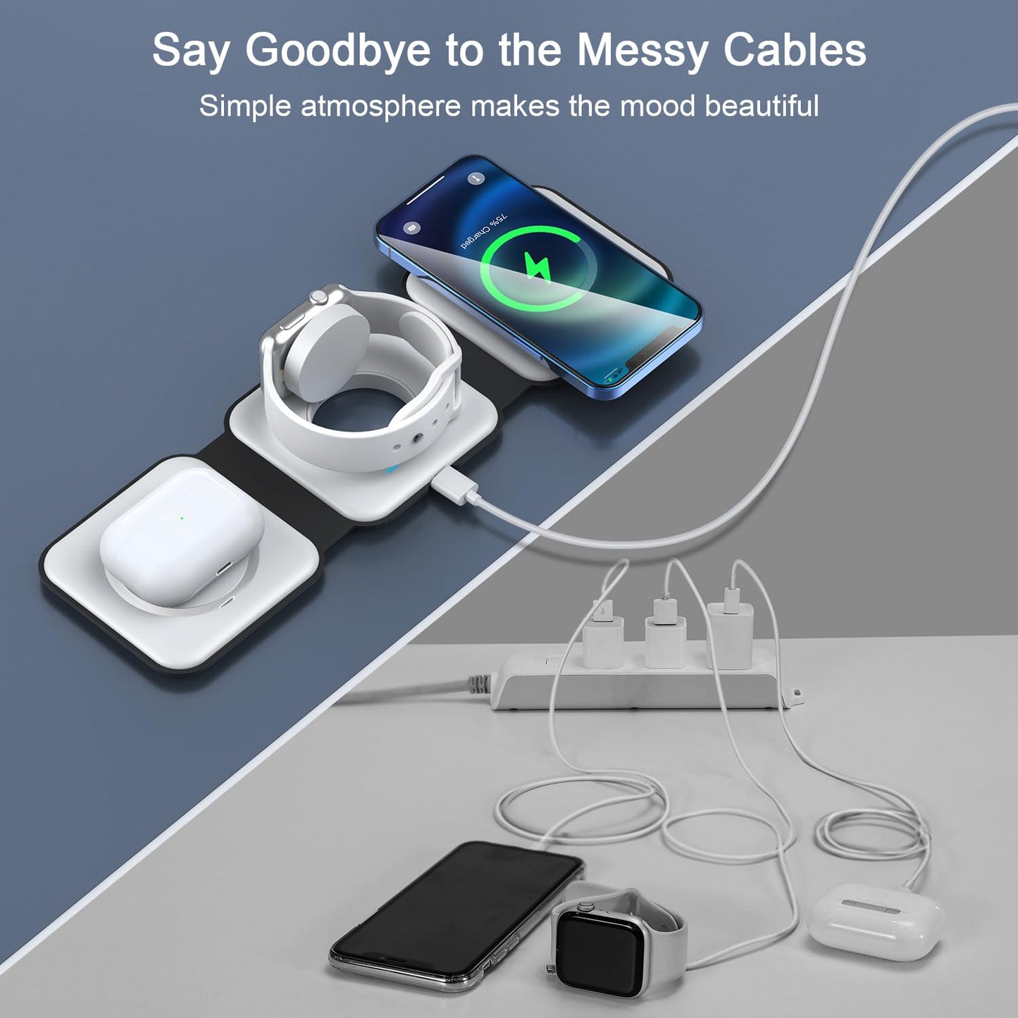 Wireless Charger 3 in 1,RTOPS Magnetic Traval Wireless Charging Station Multiple Devices,GaN 3 in 1 Charging Station,Compatible iphone17/16/15/14/13/Pro/Max,iWatch,AirPods4/3/2/Pro(Adapter Includes)