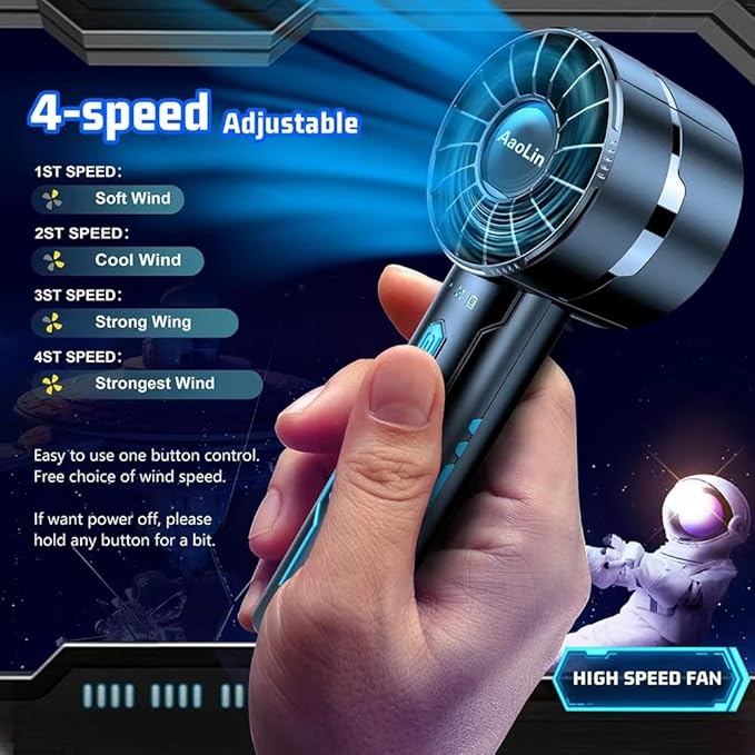 2pcs Portable Handheld Turbo Fan with 7000rpm High-Speed Motor USB Rechargeable Cooling Personal Fan 4-Speed, 4-16H Runtime, with Lanyard for Outdoor Travel, Women, Kids, Summer Gift