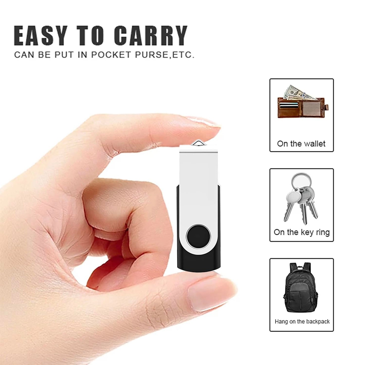 5 Pack 128GB USB Flash Drive with Type C Adapter and Storage Box USB 2.0 High Speed Metal Pen Drive 360° Rotatable Storage Memory Stick for Phone/Pad/PC/Laptop/Android - Black(5-Pack 128GB)