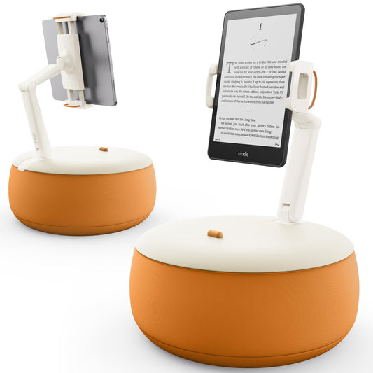 SAIJI Tablet Pillow Stand, Kindle Holder Compatible with 4.7-15.6” Kindle, Phone, Portable Monitor, 360° Adjustable Tablet Stand for Bed with Flexible Dual Axis Arm&Microbead Cushion (Orange)