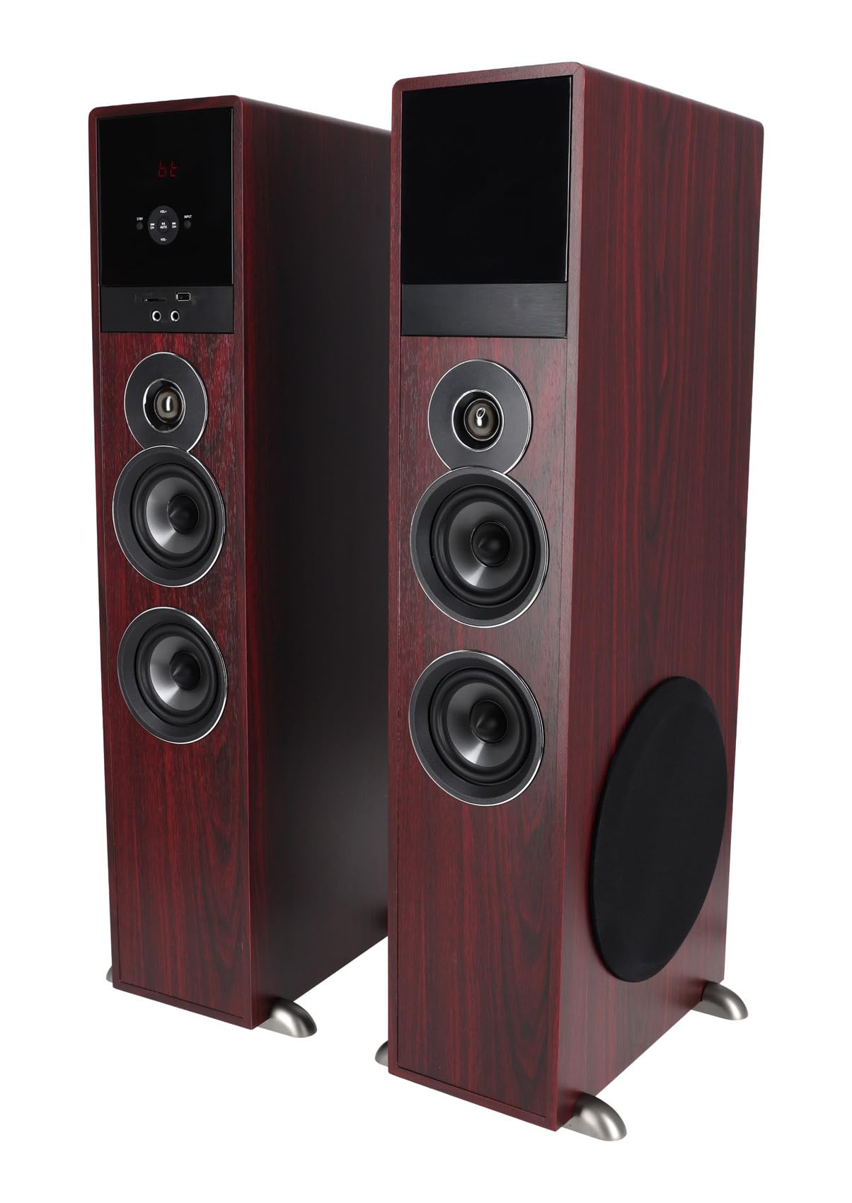 Rockville TM80C Powered Home Theater Tower Speaker System, Cherry Wood, 800W, 8" Subwoofers, Bluetooth, USB/SD Playback, FM Radio, Remote Control, Karaoke Ready, Perfect for Home Entertainment