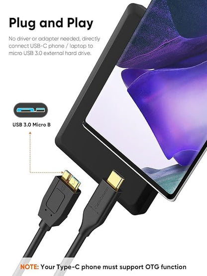 CableCreation 1FT*2 USB C to Micro B Cable,10Gbps Speed External Hard Drive Braided,USB 3.1 Type C to Micro B Work for iPhone 15/16,Seagate WD Westgate My Passport,MacBook Pro,iPad/Tablet,Black