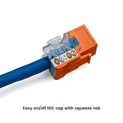 trueCABLE Cat6 Keystone Jack, Unshielded (UTP), 90 Degree Punch-Down, PoE++ (4PPoE) 100W, UL Listed, ETL Verified, ANSI/TIA Certified, Modular RJ45 Female, Orange, 12 Pack