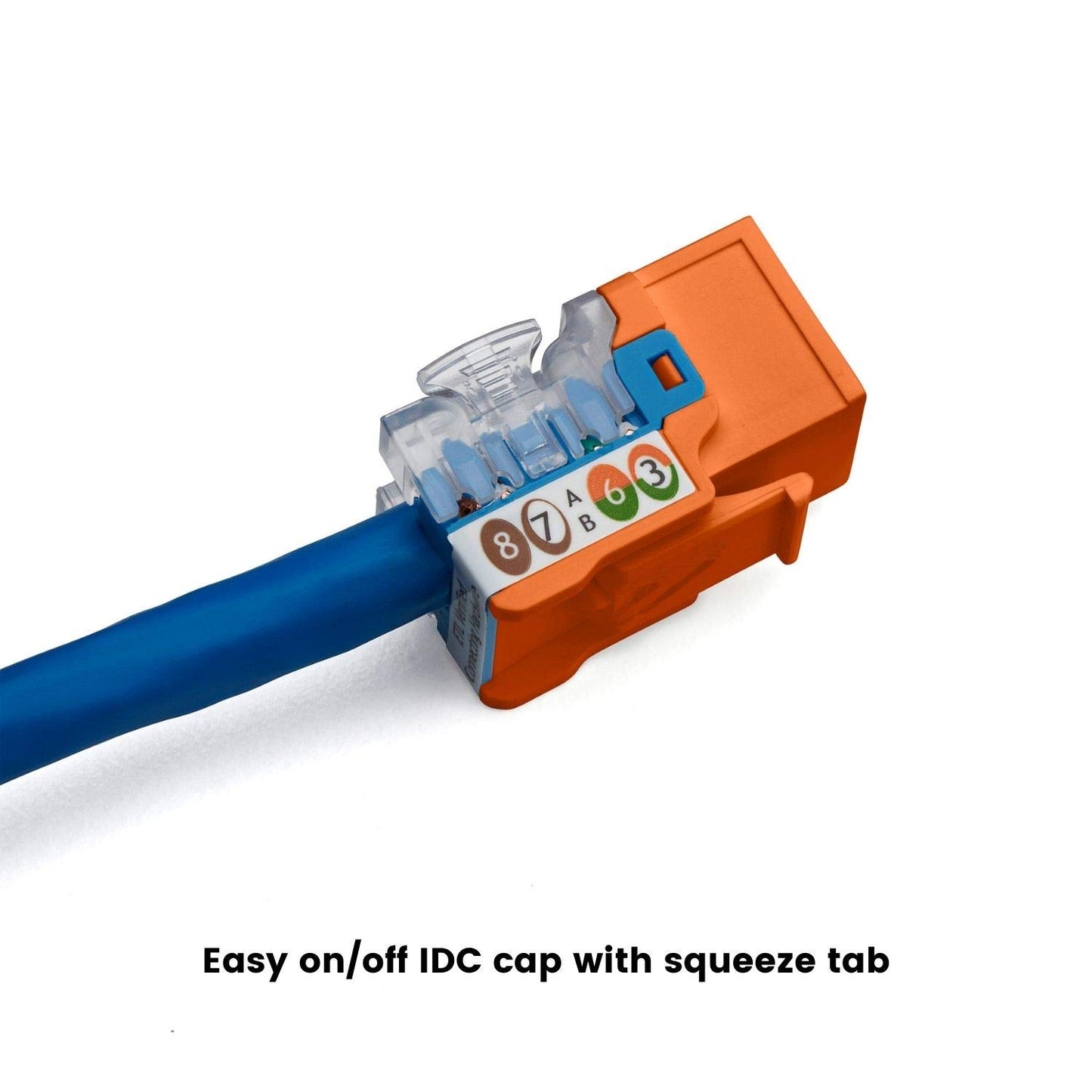 TRUE CABLE Cat6A Unshielded (UTP) Keystone Jack, 90-Degree Punch-Down RJ45 Female Module, PoE++ 4PPoE, UL Listed & TIA Certified, Orange, 12 Pack