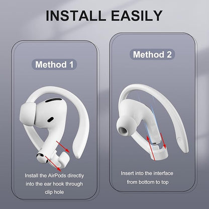 2 Pairs AirPods Ear Hooks for AirPods Pro 2, AirPods Pro, AirPods 4, 3, 2 & 1, Upgraded Anti Slip Sports Clip Hooks for AirPods 1, 2, 3, 4,Pro, Pro 2 – White