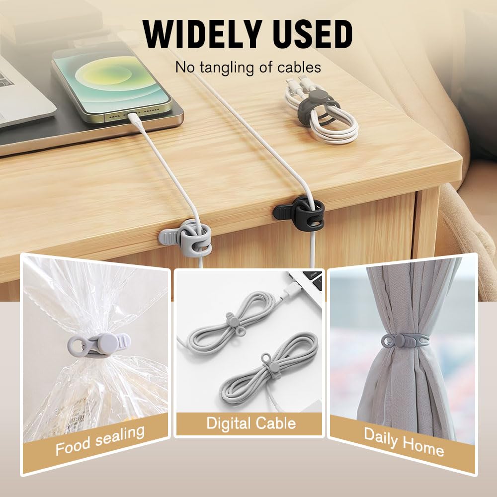 24pcs Silicone Cable Ties, Magnetic Data Cable Organizers Reusable Cable Ties Wire Organizer Adjustable Fastening Cable Straps Magnetic Silicone Cable Straps Cord Organizer for Bundling Earphone