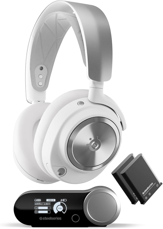 SteelSeries Arctis Nova Pro Wireless Multi-System Gaming Headset - Neodymium Magnetic Drivers - Active Noise Cancellation - Infinity Power System - Gen 2 Mic - PS5, PS4, PC, Switch, Mobile - White
