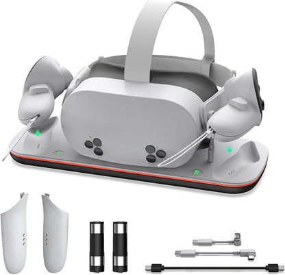 Charging Dock for Quest 3S, VR Stand for Meta Quest3, Charge Station for Oculus Quest 3S Supports Headset with Type-C Magnetic Suction Cable and Rechargeable Battery to Fit Controller