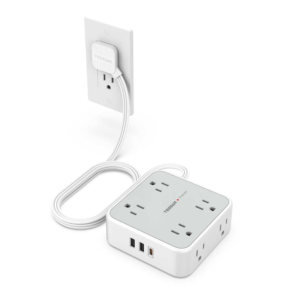 TESSAN Surge Protector Power Strip with 900J Surge Protection, 20 Ft, Grey