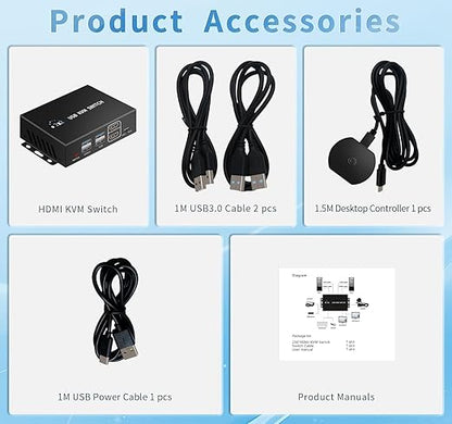 Dual Monitor Kvm Switch 2 Monitors 2 Computers HDMI 4k@60HZ,USB3.0. kvm switches 1 Monitors 2 Monitor 2 Computers,USB switcher 2 Computers Keyboard Mouse Switch (USB3.0+4KHDMI)