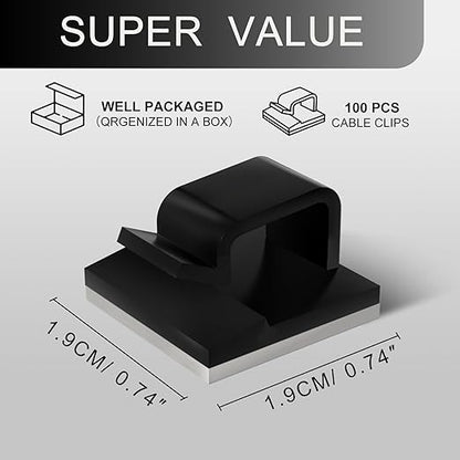 100PCS Cable Clips, Adhesive Wire Clips Strong Cord Clips Wire Holders, Cable Management Clips for Desk, Wall, Car, TV, Ethernet Cable (Black, Medium)