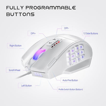 UtechSmart Venus Gaming Mouse RGB Wired, 16400 DPI High Precision Laser Programmable LED MMO Computer Gaming Mice with 12 Side Buttons