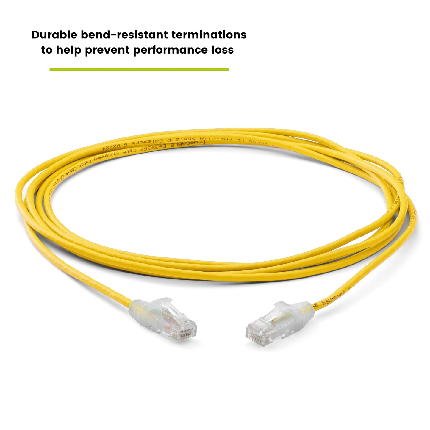 TRUECABLE Cat6 Component Rated Patch Cable, Unshielded (U/UTP), 10ft, Yellow, 28AWG Stranded Pure Copper, Snagless 10G High-Speed Ethernet Cable, PoE++ 4PPoE 100W, UL Listed, RoHS-3, 1 Pack