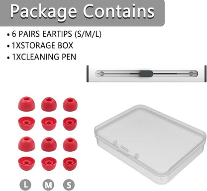 Replacement Silicone Ear Tips for Beats Fit Pro/Studio Buds/Studio Buds+ Headphone, 6 Pairs Earbuds Eartips L/M/S, Eargels Set Fit in Case, Earplug Ear Cap (Red with Pen)