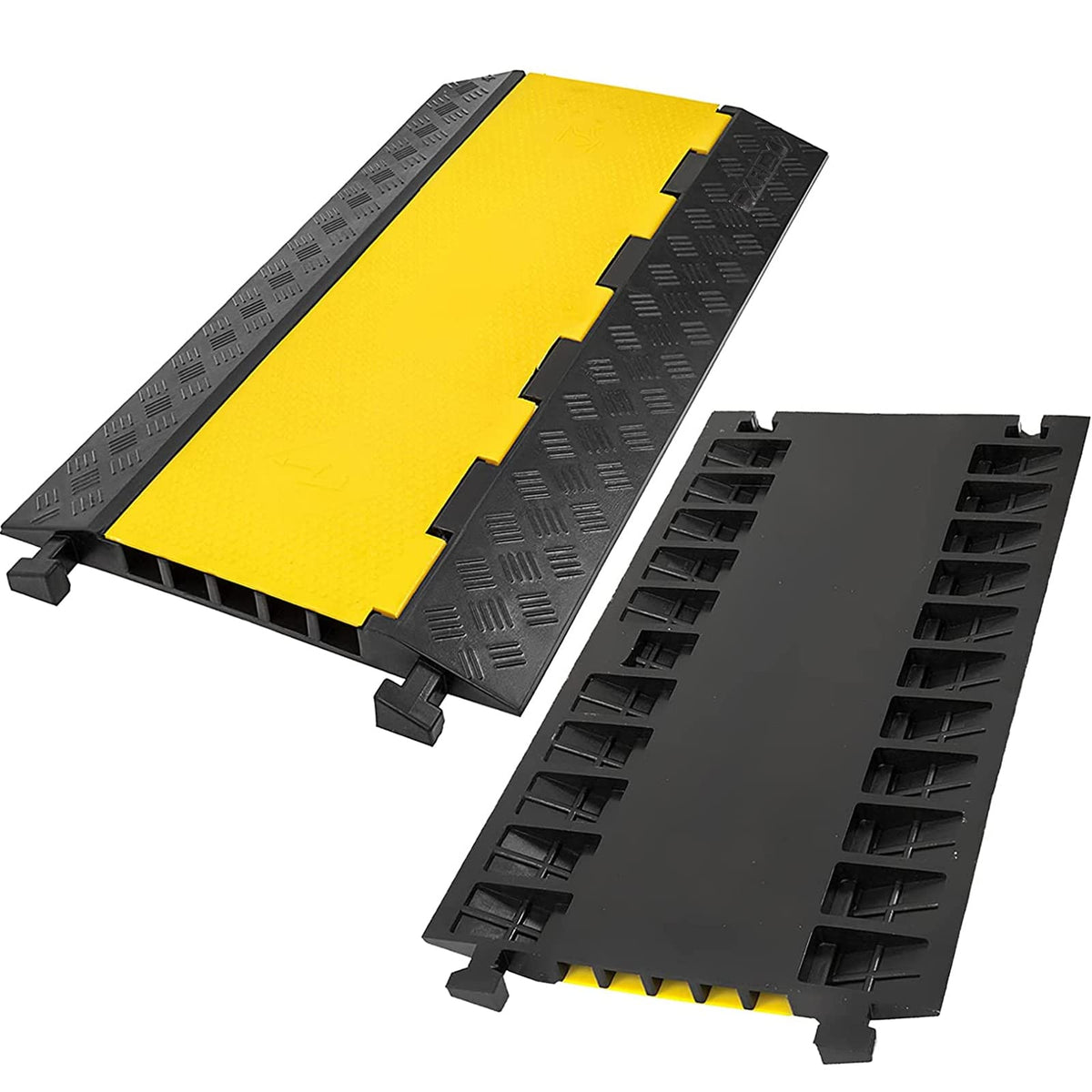 CXRCY Cable Ramp 3 Pack 2 Channel 11000lbs axle Capacity Floor Cord Cable Protector, Rubber Speed Bumps Hose Protector Ramps for Wire/Hose/Pipe Hider Driveway &Outdoor 40x10x2 inch(L x W x H)