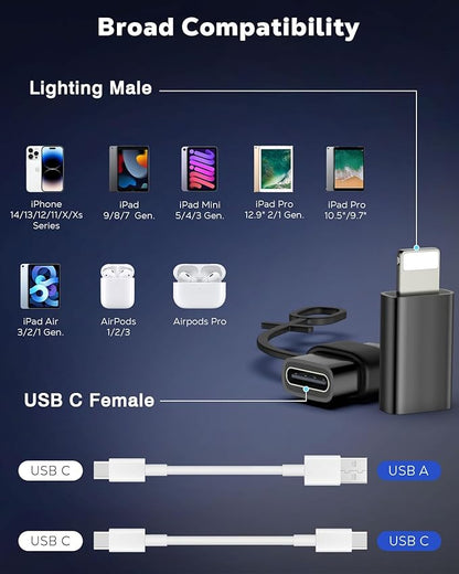 MoKo USB C to Lightning Adapter 4 Pack, Not for Audio/OTG, Lightning Male to USB C Female Adapter for iPhone 14/13/12/11/X Series, iPad/AirPods, Charging & Data Sync, with Anti-Lost Loop, Black