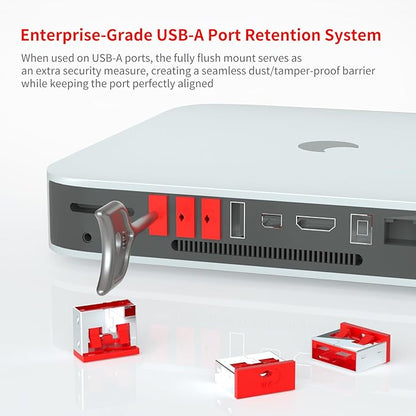 12PCS USB Metal Port Lock Blocker with 1 Key - Secure USB-A Port Protector for PC/Laptop, Anti-Theft Data Security Lock, Dust & Moisture Proof Cover, Removable Type-A Connector Red