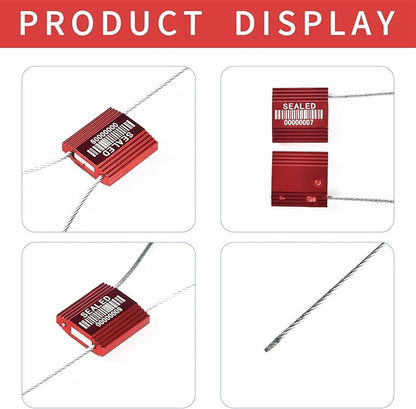 50 Red High Security Cable Seals with Barcode, Pull Tight Numbered Steel Security Seals, Anti-Tamper Shipping Self-Locking Tags for Logistics, ISO 17712 Certified
