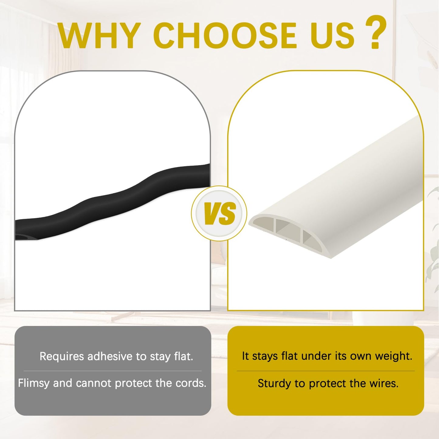JAHOMFAI Floor Cord Cover 10FT Cord Covers for Wires on Floor Protect Wires & Prevent Trip Hazards, Easy to Cut for Home, Office, School, Concerts, Cavity W0.6in x H0.32in