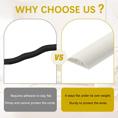 JAHOMFAI Floor Cord Cover 10FT Cord Covers for Wires on Floor Protect Wires & Prevent Trip Hazards, Easy to Cut for Home, Office, School, Concerts, Cavity W0.6in x H0.32in