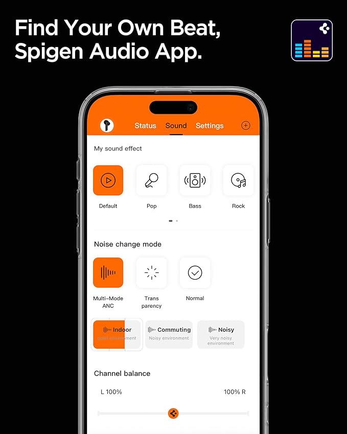 Spigen True Wireless Earbuds, Active Noise Cancellation Bluetooth Headphones with 30H Playtime, EQ Customizing App, 6 Mics, Gaming Mode, LCP Graphene Driver - Black