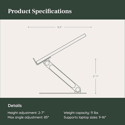 Branch Adjustable Laptop Stand - Elevate Ergonomics & Reduce Strain, Laptop Riser Customizable Height & Angle, Portable & Robust Design for Home or Office, Secure Silicon Grips - Walnut
