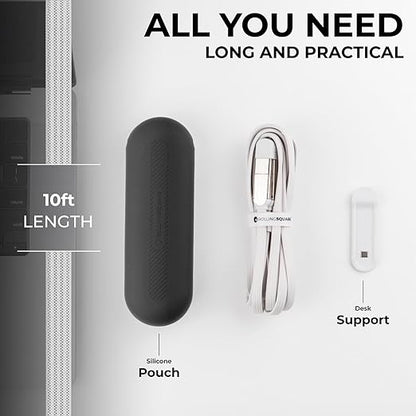 Rolling Square inCharge XL 6-in-1 Multi Charging Cable, Portable USB and USB-C Cable with 100W Ultra-Fast Charging Power, 10 Ft/3m, Glacier White