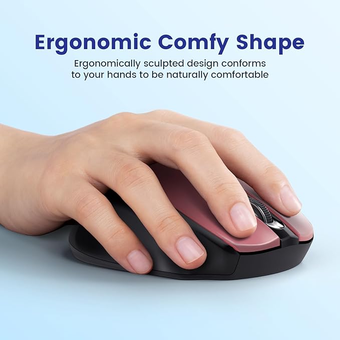 Wireless Mouse, D-09 Computer Mouse USB Cordless Mice for Laptop, Ergo Grips, Lightspeed 5-Level 2400 DPI, 16 Months Battery, Portable for PC Mac Chromebook (Red, 1 Pack)