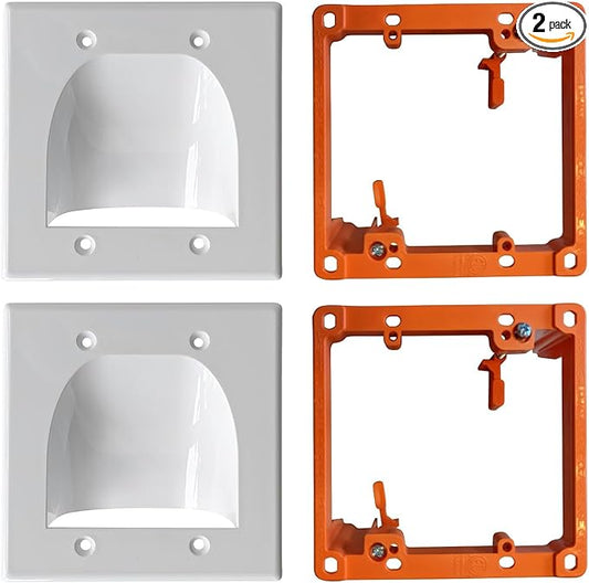 BestMounts - 2 Pack In Wall Cable Management Kit - Recessed Wall Plate Cable Pass Through Pair with Dual Gang Low Voltage Mounting Bracket - TV Cord Hider for Wall Mounted TV ETL Listed